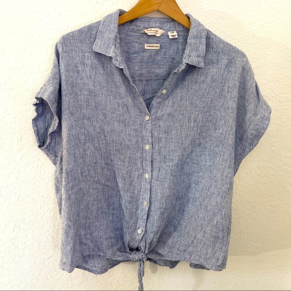 Weatherproof Vintage Linen Tie Front Button Shirt